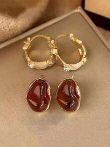 1 Bộ Hoa tai đính đá Maillard thời trang tối giản, thiết kế độc đáo theo phong cách cổ điển, bộ hoa tai sang trọng nhẹ, phù hợp cho trang phục hàng ngày và ngày lễ của phụ nữ - Cà phê - Xem 15