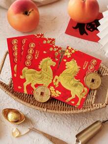 24个中国红包，2026年农历新年（马年），6种不同图案，带烫金工艺 - 紅色 - 查看 7