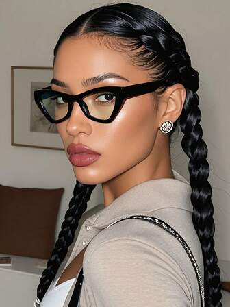 Occhiali da donna con montatura in plastica nera a forma di occhio di gatto, leggeri e piatti, adatti per computer, lettura, gaming, TV e uso con telefono cellulare