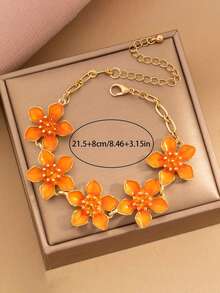 1件 时尚创意海滩度假风金属橙花油滴五瓣花金属链可调节手链 - 手鍊 - 查看 4