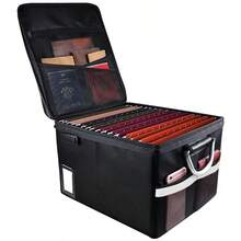 Fireproof File Storage Organizer Box With Lid, Collapsible Folder Document Box - Black - View 1