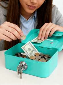 Metal Lock Storage Box, Coin Bank, Adult Creative Portable Piggy Bank, Small Key Organizer Box, Lockable Coin Box, Metal Cash Storage Box With Key Lock, Metal Key Lock Organizer Box With Top Handle, Adult Coin Savings Can - Multicolor - View 4