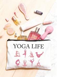 瑜伽主题手提袋和化妆包套装 - 轻便大容量帆布包，印有瑜伽图案，可作瑜伽包、健身包、购物袋和书包使用，醒目的印花设计，是瑜伽馆促销礼品、瑜伽爱好者互赠礼物、送给姐妹和闺蜜的礼物、圣诞礼物、新年礼物的理想之选。