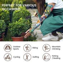 Gardening Sleeves Farm Sun Protection Arm Cooling Sleeves Thorn Proof Garden For Women Men With Thumb Hole,BlueFloral - 藍色花香 - 查看 5