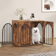 HEXCELEN 26.8'' Wooden Dog Crate Furniture, Indoor Dog Kennel Dogs Cage For Small Dogs, Heavy Duty Dog Crates Decorative Pet House End Side Table TV Stand, Rustic Brown - 鏽棕色 - 查看 2