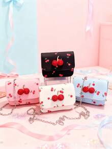 1个PU磁扣时尚个性化甜樱桃迷你方包，可爱零钱包，韩式小众美学链条单肩斜挎包，多种颜色可选，适合日常购物、旅行和聚会使用 - 迷你櫻桃包 - 查看 2