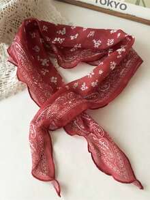 وشاح مثلث ذو نمط ماسي وزهري أحمر كلاسيكي عتيق، رباط شعر للنساء لربط الذيل، عصابة للرأس