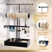 Organizador de Joyería de Metal Negro de 3 Niveles, Plegable, Ideal para Guardar y Exhibir Anillos, Collares, Aretes y Pulseras - Negro - Ver 4