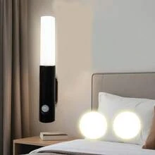 New Magnetic Rechargeable Night Light, Motion Sensor Lamp, Charging Bedside Lamp For Bedroom, Living Room, Bathroom, Smart Human Body Induction Light, Self-Adhesive Hill Atmosphere Lamp For Stairs, Indoor, Outdoor, Balcony - One-piece Wall Lamp, Black - View 2
