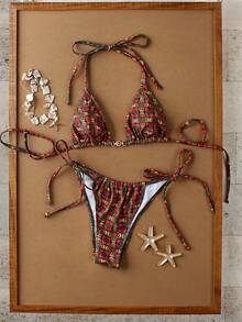 Bộ bikini hai mảnh họa tiết hình học cổ điển dành cho nữ, dây mảnh, xẻ tà, gợi cảm, thích hợp cho kỳ nghỉ hè/xuân 2026, trang phục sinh nhật cho nữ, đồ tập gym cho nữ, váy thanh lịch cho nữ, váy đi nghỉ mát cho nữ, áo đi chơi - Nhiều màu - Xem 2