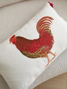 1件农舍风格小鸡刺绣亚麻抱枕套，带红色流苏，家居装饰，适用于客厅、卧室、沙发、汽车及各种环境 - 彩色 - 查看 11