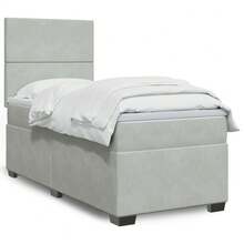 vidaXL Boxspringbett Mit Matratze Hellgrau 90x200 Cm Samt - Grey - View 1