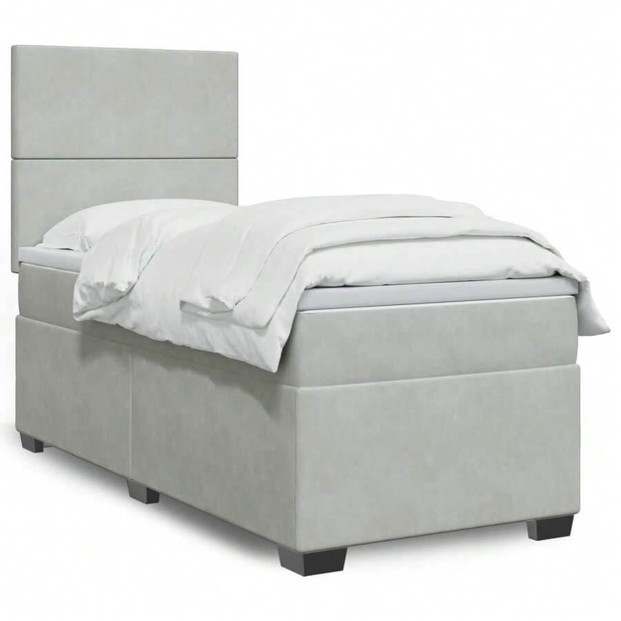 vidaXL Boxspringbett Mit Matratze Hellgrau 90x200 Cm Samt - Grey - View 1
