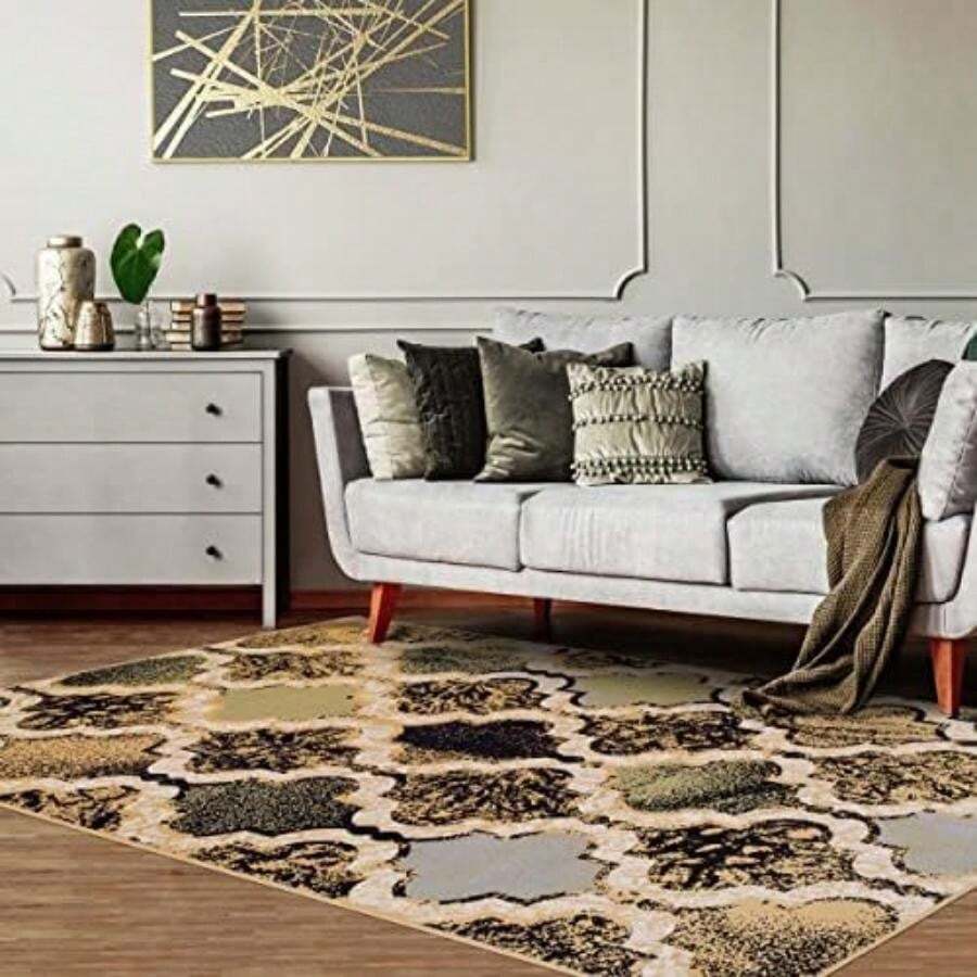 Superior Camino de área Interior, Respaldo de Yute, Perfecto para Pasillo, Sala de Estar/Comedor, recámara, Oficina, Cocina, Entrada, decoración de Piso de Enrejado geométrico Moderno, colección(Color múltiple 5' x 5" (Rectangular)) - Multicolor - Ver 1