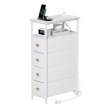 Narrow Nightstand With Charging Station - Slim Dresser For Bedroom Narrow Side Table Storage Cabinet, Small Dressers Chest Of Drawers, Tall Night Stand End Table For Small Spaces, White - 美規B型插(110-127V) - 查看 9