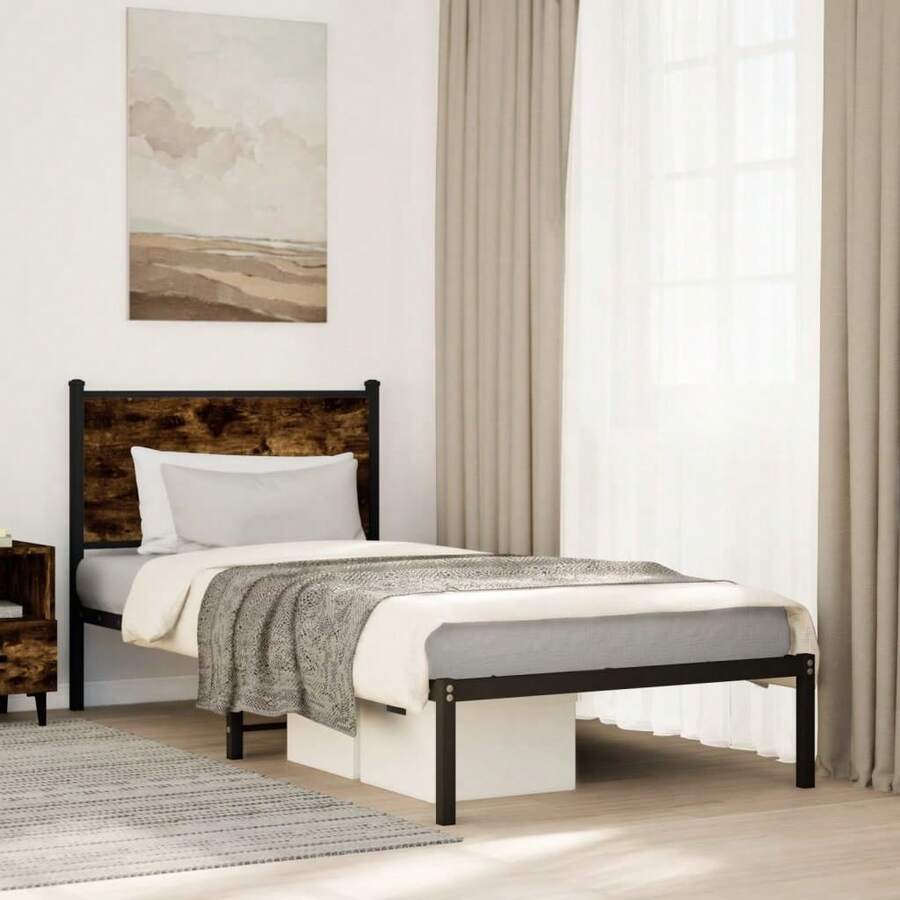 vidaXL Metallbett Ohne Matratze Räuchereiche 75x190 Cm - Braun - Übersicht 1