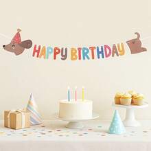 1 Conjunto Faixa de Aniversário Feliz do Dachshund - Decoração Suspensa de Papel Colorido com Texto "Feliz Aniversário", Adequado para Decoração de Festa, Jardim, Entrada e Decoração de Quarto, Sem Necessidade de Eletricidade, Decoração de Festa de Aniversário - Multicolorido - Visão 3