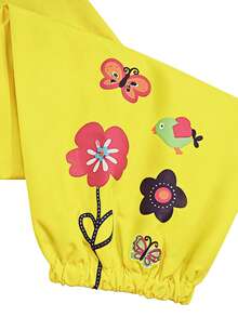 Young Girl Floral Print Waterproof Hooded Jacket + Pants 2-Piece Sportswear Set, Suitable For Outdoor