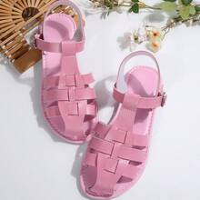 New Woven Retro Pig Cage Sandals For Women, Flat, Fashion, Versatile, Summer - Watermelon Pink - View 6