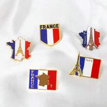 France Flag Brooch, Casual Zinc Alloy Brooch With Eiffel Tower Design, Enamel Lapel Pin - Multicolor - View 1