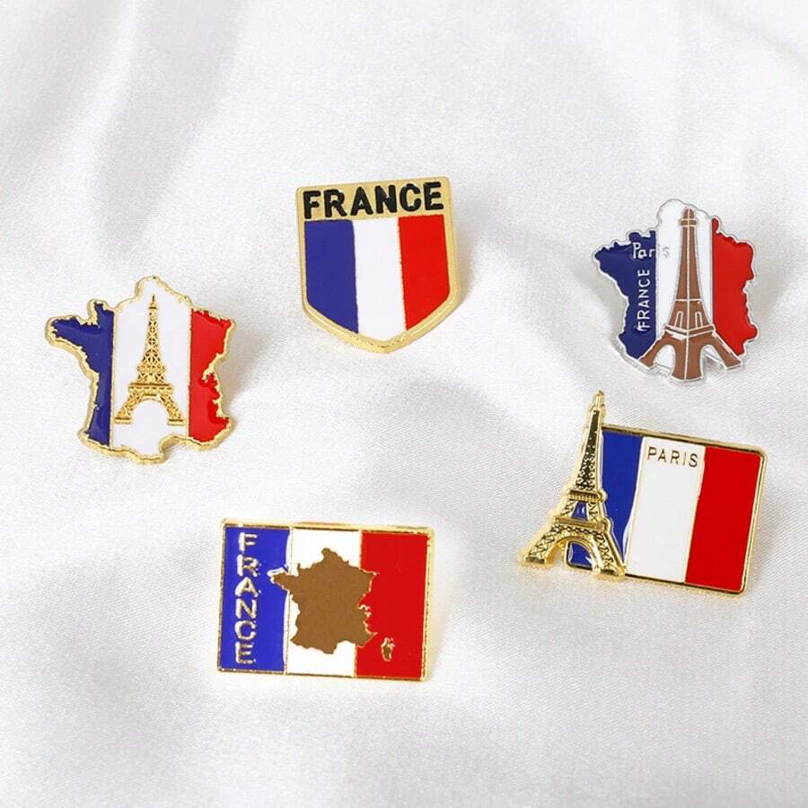 France Flag Brooch, Casual Zinc Alloy Brooch With Eiffel Tower Design, Enamel Lapel Pin - Multicolor - View 1