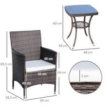 Folding Rattan Balcony Furniture Set With Seat Cushion, Brown, 60x58.5x89.5cm, For Garden And Balcony