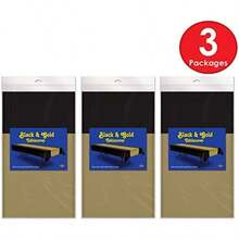 Beistle - Mantel a Rayas Negras y Doradas, 54 x 108 Pulgadas, 3 Piezas, Mantel de plástico, Mantel Rectangular, manteles para Fiestas, manteles de graduación, Decoraciones nocturnas de premios(Mantel negro y dorado, paquete de 3) - Multicolor - Ver 2