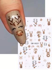 3D sclipici auriu desene animate Crăciun unghii autocolante 2 buc negru alb auriu drăguț arc elan fulg de zăpadă cerb DIY Kawaii iarna Crăciun autoadeziv gel polonez Decal slider unghii arta decorare - Multicolor - Vizualizare 4