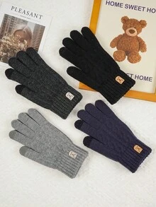 1 Pair Thick Knit Winter Gloves - Touchscreen Compatible, Soft & Breathable - Washable, Unisex