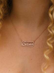 1 pezzo Serie di collane con forme geometriche, personalizzate con nome, gioiello in acciaio inossidabile placcato oro 18k, adatto per abbigliamento quotidiano, regalo di Natale, regalo di San Valentino, regalo di moda, regalo per la festa della mamma, inclusa confezione regalo. - rettangolo - Visualizzare 3