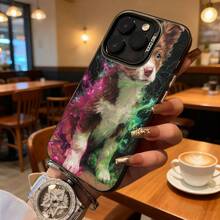 Funda de Teléfono Multicolor con Estampado de Gato y Galaxia para iPhone 14 15 Pro Max y  S23 S24 Ultra, Regalo Ideal para Todas las Estaciones - Plateado - Ver 3