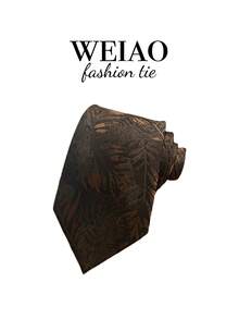 1pc Men's Woven Jacquard Floral Elegant Noble Gentleman Galant Tie, Navy Blue - Rust Brown - View 1