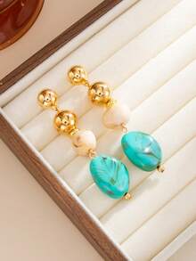 2pcs/Set Bohemian Style Resin Teardrop Beaded Tassel Long Earrings, Luxurious & Elegant, Suitable For Vacation, Party, Casual, Street Style, Wedding, Anniversary, Unisex Charm Jewelry Gift - Earring - View 9