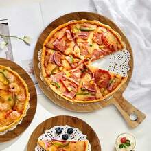 1pc Acacia Wood Cheese Board, Round Kitchen Cutting Board With Handle, Suitable For Meat, Cooked Food, Vegetables, Fruits, Cheese, Pizza, Snacks, 15.96*12.02 Inches And 11.8*7.8 Inches, Ideal For Family Gatherings, Restaurants, Kitchen Utensils, Kitchen Supplies, Tabletop Decor, Suitable For Holidays, Life, Gifts - Turmeric - View 5