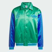 Adidas Áo khoác bomber satin phối màu thời trang xuân thu cho cặp đôi, áo khoác cổ đứng thường ngày IT9953 - Bãi cỏ xanh nhạt - Xem 1