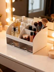 1pc Multi-Function Cosmetic Storage Box With Drawers - Suitable For Vanity, Bathroom And Dorm Countertop Makeup Organization, Can Store Makeup Brushes, Lotions, Perfumes, Eyeshadows, Lipsticks, Etc. - Multicolor - View 1