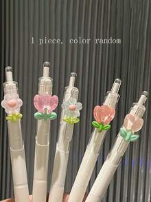1 支/5 支速干郁金香花圆珠笔、记号笔、黑色墨水按压笔、高品质少女透明笔、卡通按压笔、办公和学校用品、返校必备（颜色随机）