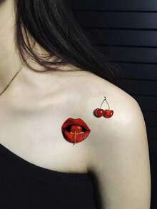 5 piezas de pegatinas de tatuajes temporales coloridos, pegatinas de labios para el Día de San Valentín, con patrones de rosas, flores y corazones, adecuados para parejas, pegatinas de tatuajes desechables de estilo Y2K para el Día de San Valentín - Multicolor - Ver 6