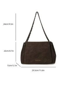 Chiếc túi xách đeo vai nữ cổ điển, thời trang và đa năng này là thiết kế mới cho mùa Thu/Đông. Chiếc túi xách màu cà phê có họa tiết chữ dập nổi và đi kèm với dây đeo vai bằng kim loại có thể điều chỉnh. - Cà phê - Xem 5