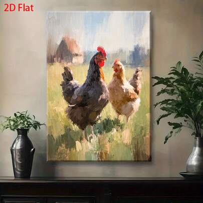 1pc Modern Minimalist Chicken Field Canvas Painting - Realistic Hen & Rooster Farm Animal Art, Black White Brown Golden Hens In Green Field Wall DéCor, Rooster Wall Art, Chicken Framed Wall Art, Cow Wall Art, Chicken Art, Chicken Prints, Chicken Canvas Print, , Modern Farmhouse Decor, Chicken Themed Gifts, Farmhouse Wall Art Framed, Artwork For Walls Chicken, Rustic Chicken Artwork, Rustic Farm Chicken Horse Prints, Painting By Numbers Kits Harvest Festival, Country