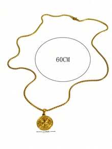 1pc 18K Gold Plated Fashionable Versatile Viking Nordic Style Metal Compass Pendant Necklace, Stainless Steel High-End Daily Wear For Men - Yellow Gold - View 4