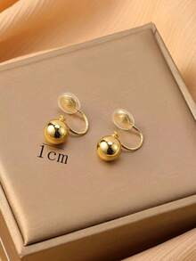 1对时尚圆形铜球耳环，女士夹式耳环，优雅气质，适合日常佩戴和送礼。 - 耳夾 - 查看 3