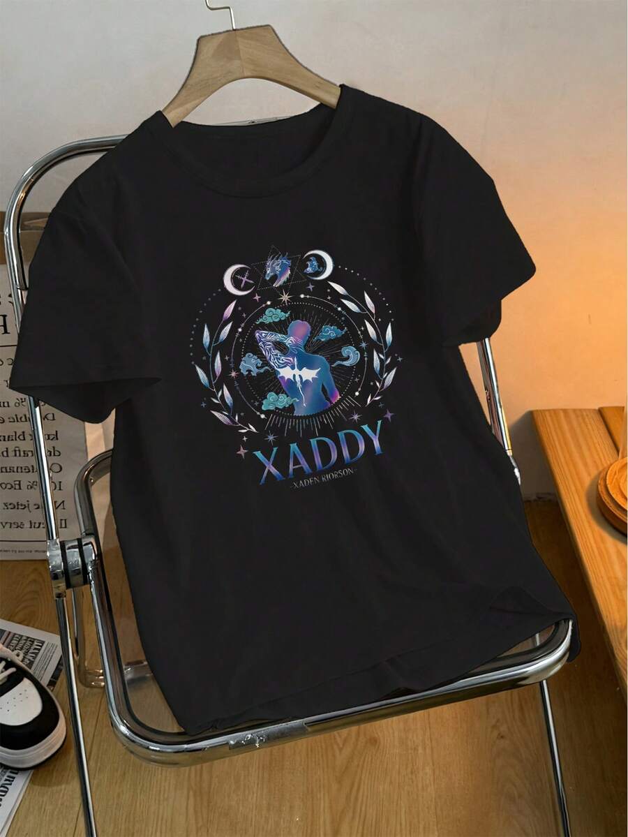 Women's Summer Top, Dragon Knight Reversible T-Shirt, Obsidian Storm, Casual Round Neck Blouse, Fashionable & Stylish, Women's Graphic Tee, Women's Autumn, Winter, Long Sleeve Top, Women's Outdoor Wear - Black - View 1