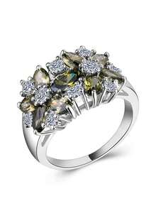 1枚优雅立方氧化锆戒指，女士婚礼订婚派对珠宝，情人节礼物 - 橄欖綠 - 查看 9