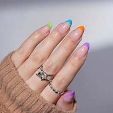 NewUñas Postizas De Gel Con Punta Francesa Cortas Almendra Reutilizables Brillantes Y Suaves Para Mujer 16 Tamaños 32 Unidades Kit Con Pegamento Sv-01 - SV01PuntasNen - Ver 2