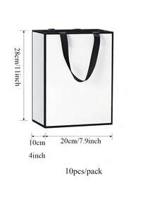 带缎带手柄的白色黑色礼品袋，10 个白色礼品袋和黑色框架，适合婚礼、零售、派对、生日的精品礼品袋 - 黑與白 - 查看 10