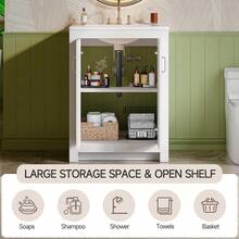 Vabches Bathroom Vanity With Sink Set,  24 Inch / 30 Inch Modern Bathroom Cabinet With Ceramic Basin & Doors, Freestanding Storage Cabinet With Adjustable Shelf, Vintage Vanity With Ceramic Sink, White - trắng - Xem 8