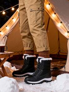 New Style Plush And Warm Outdoor Snow Boots For Cold Winter, Large Size Women's Shoes, Fashionable High-Top Hiking Boots, Women's Lace-Up Boots - 黑色 - 查看 4