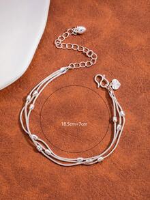 1pc Minimalist 3-Layer Heart Charm Bracelet Set, Suitable For Women's Daily Wear, Dates, Parties, Gatherings And More - Silver - View 4