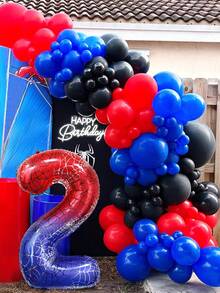 28pcs Spider Theme Number Balloon Column Kit, 32-Inch Spider Web Design Number Balloons 0-9, Red Blue Black Latex Balloons, 10-Inch Five-Pointed Star Balloons, Suitable For Birthday Party, Decoration Party, Home Decor, Theme Party, Spider Hero Theme Birthday Balloons, Boy Birthday Decoration, Cosplay Party Decoration - Multicolor - View 5